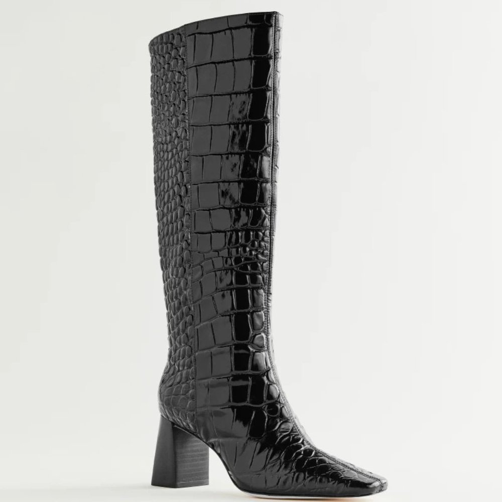 Reformation - River Knee Boot (Black Patent Croc, Size 7.5)